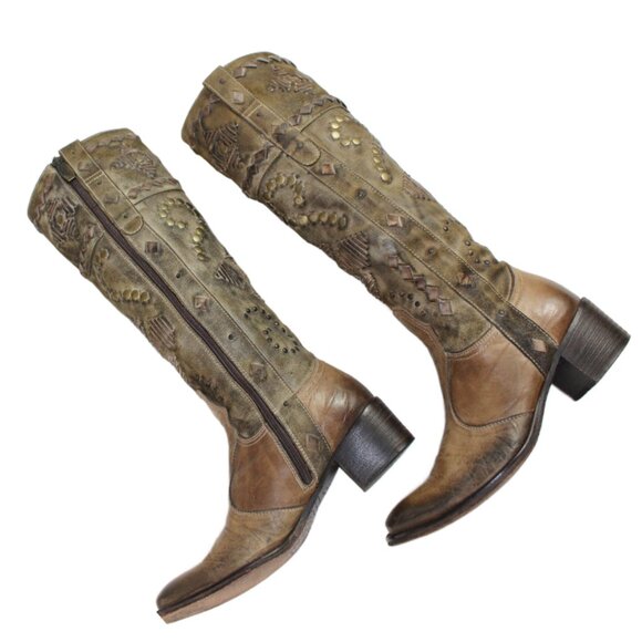 Mark Nason Lovell Vintage Tan Washed Leather Studded Boots, Size 5.5 - Picture 8 of 12